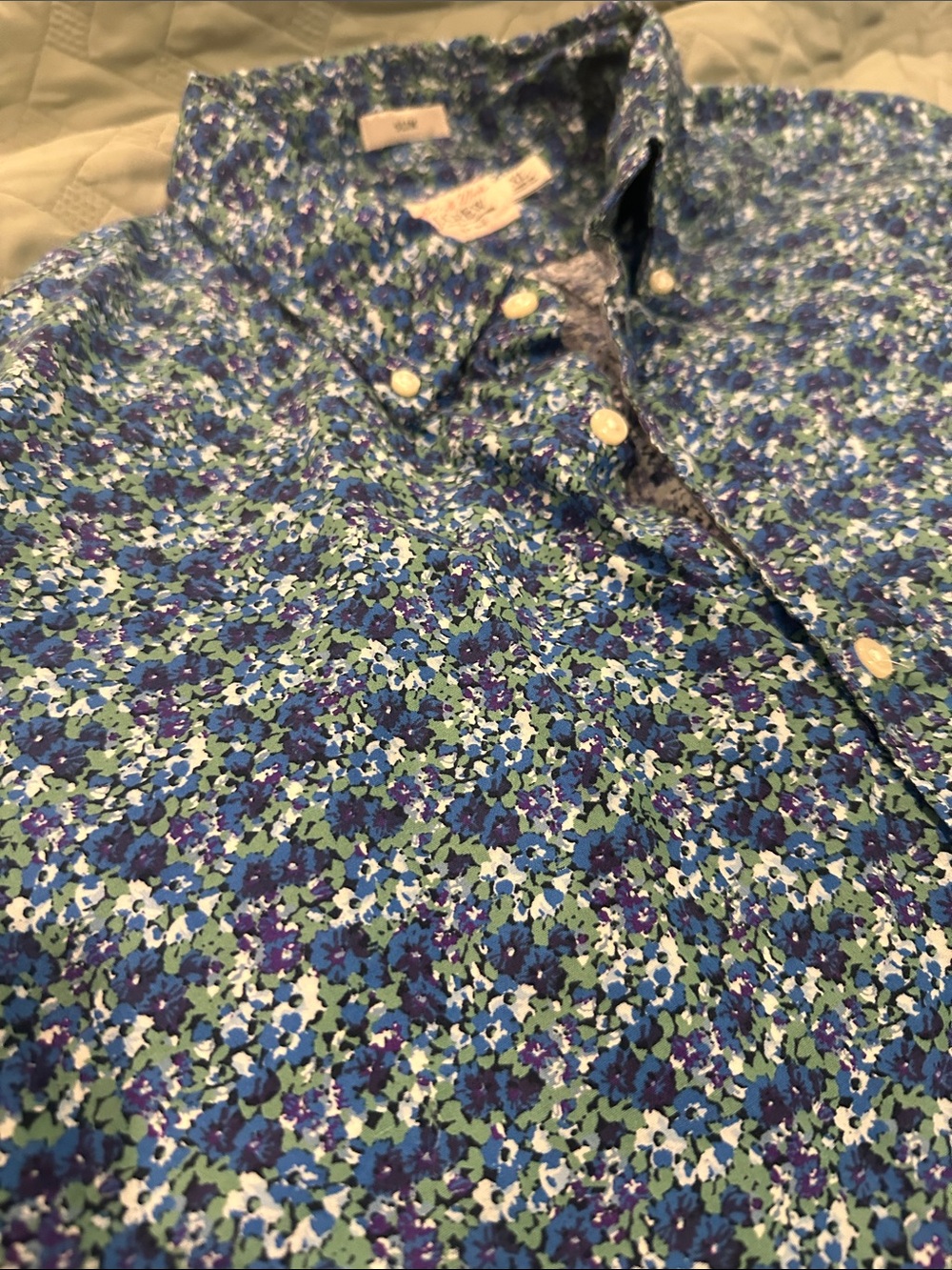 J. Crew Secret Wash Slim XL Blue, Green and Purple Floral Button-Down Shirt